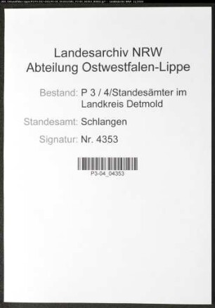 Sterberegister Standesamt Schlangen