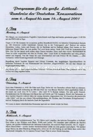Programm der Lettland-Rundreise des "Die Deutschen Konservativen" e.V. 2001 - Sachkonvolut