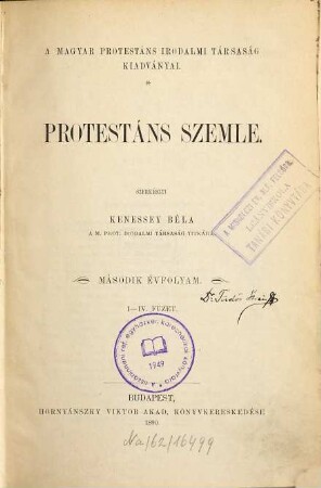 Protestáns szemle : a Magyar Protestáns Közleművelődési Egyesület folyóirata, 2. 1890