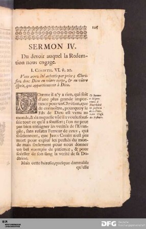 Sermon IV. Du devoir auquel la Redemtion nous engage.