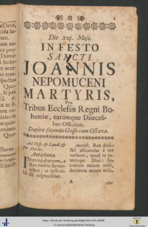 In Festo Sancti Joannis Nepomuceni Martyris...