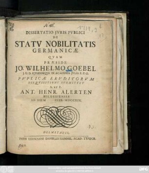 Dissertatio Jvris Pvblici De Statv Nobilitatis Germanicæ