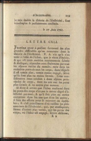 Lettre CXLI-CXLV