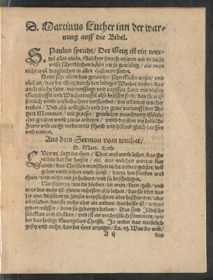 Aus dem Sermon vom wucher/ D. Mart. Luth.