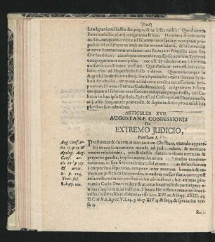 Articulus XVII. Augustanae Confessionis De Extremo Iudicio.