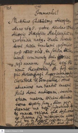 Lebenslauf von Matthias Wilhelm Hespius.