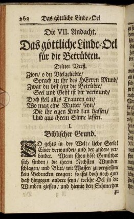 Die VII. Andacht. Das göttliche Linde-Oel für die Betrübten.
