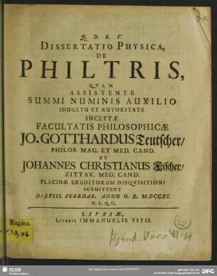 Dissertatio Physica, De Philtris