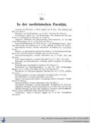 III. In der medicinischen Facultät.