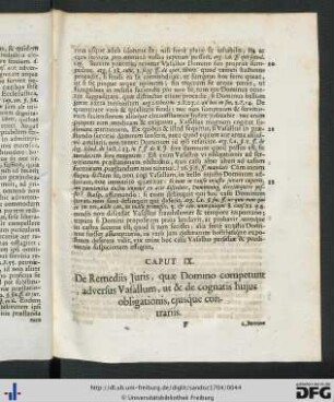 Caput IX. De Remediis Juris, quae Domino competunt adversus Vasallum, ut de cognatis hujus obligationis, ejusque contrariis.