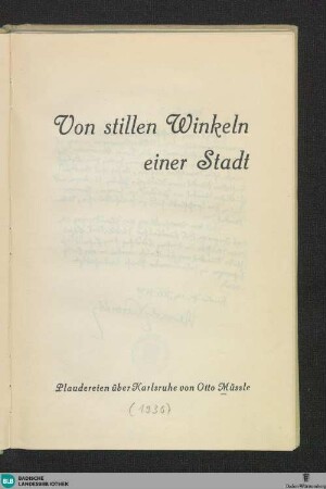 Von stillen Winkeln einer Stadt