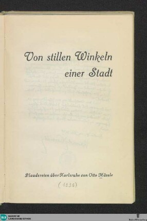 Von stillen Winkeln einer Stadt