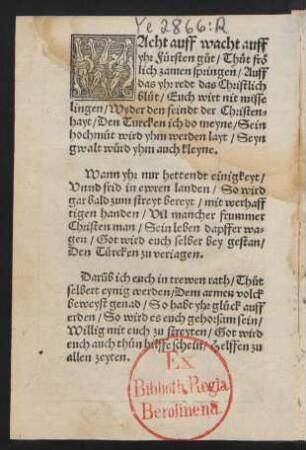 WAcht auff wacht auff || yhr Fürsten git/ Thut frö||lich zamen springen/