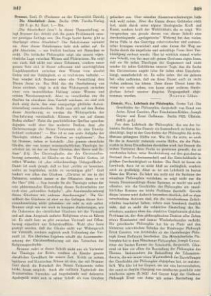 347-348 [Rezension] Brunner, Emil, Die Absolutheit Jesu