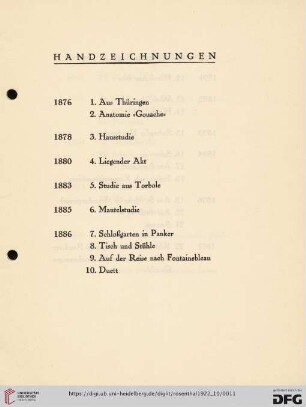 Handzeichnungen (Nr. 1-86)