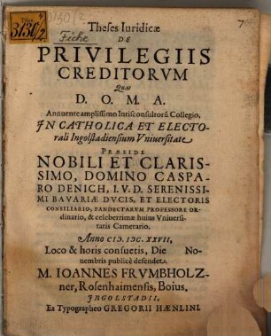 Theses Iuridicae De Privilegiis Creditorum