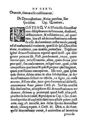De Demostratione, & eius partibus, siue speciebus. Cap. Quartum.