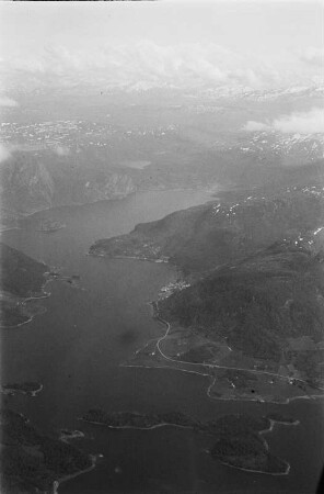 Fjord : Luftbildaufnahme eines Fjords