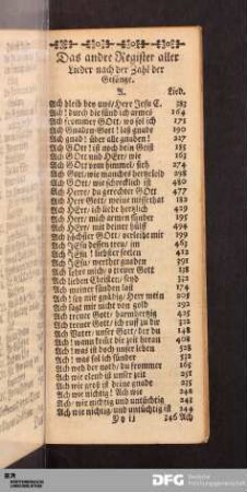 Das andre Register aller Lieder nach der Zahl der Gesänge.