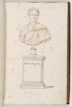 Bildnisbüste des römischen Kaisers Gaius Iulius Caesar, in: Imperatorum romanorum ac eorum coniugum liberorum [...] Tomus primus, Nr. 55