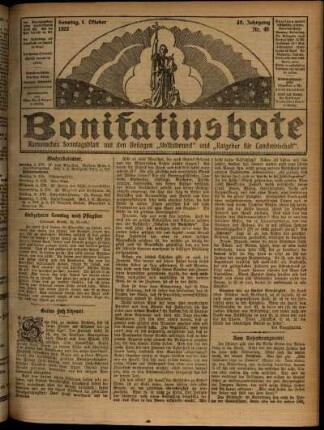 Erste Ausgabe vom Sonntag, den 01. Oktober 1922.