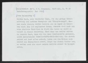 Brief von Gerhart Hauptmann an John Galsworthy