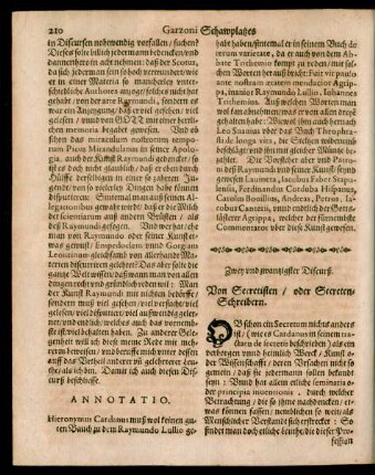 Zwey und zwantzigster Discurß. Von Secretisten/ oder SecretenSchreibern.