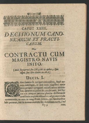 Caput XXIIX. Decisionum Canonicarum Et Practicarum. De Contractu Cum Magistro Navis Inito.