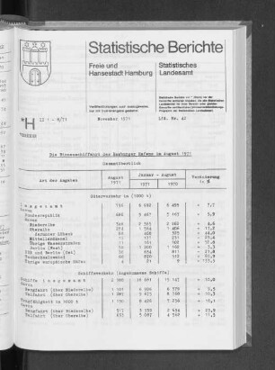 Die Binnenschiffahrt des Hamburger Hafens im August 1971 : Lfd. Nr. 42
