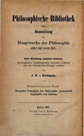 René Descartes' Prinzipien der Philosophie erster und zweiter Theil
