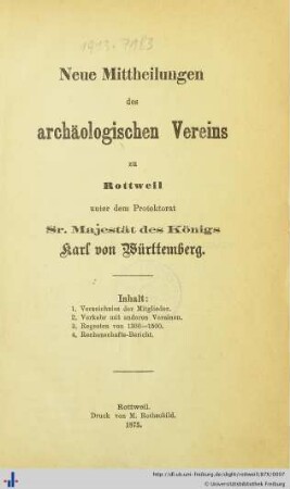Neue Mittheilungen des Archäologischen Vereins zu Rottweil