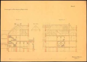 Herrenhaus, Gießmannsdorf Umbau und Erweiterung: Längsschnitt, Querschnitt; Maßstabsleiste