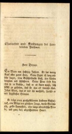 Charactere und Kleidungen der handelnden Personen.