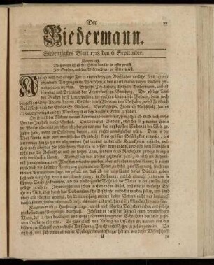 Siebenzigstes Blatt 1728 den 6 September