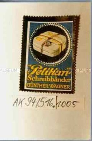 Klebemarke, perforiert "'Pelikan'-Schreibbänder GÜNTHER WAGNER"
