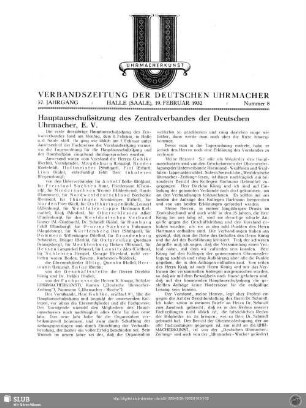 Hauptausschußsitzung des Zentralverbandes der Deutschen Uhrmacher E. V.