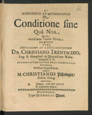 Disputatio Ex Metaphysicis De Conditione sine Qua Non