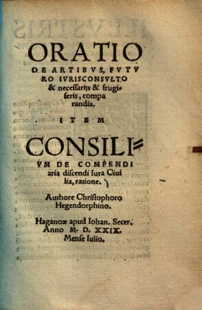 Oratio De Artibvs, Fvtvro Ivrisconsvlto & necessarijs & frugiferis, comparandis