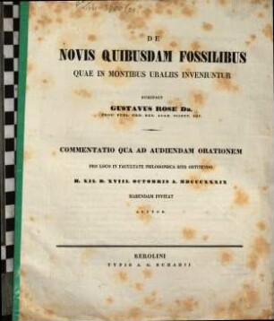 De novis quibusdam fossilibus quae in montibus Uraliis inveniuntur