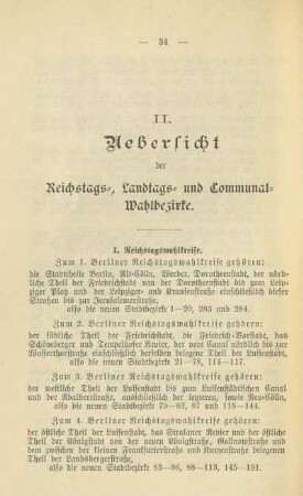 II. Uebersicht der Reichstags-, Landtags- und Communal-Wahlbezirke