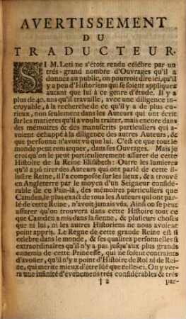 La Vie D'Elizabeth Reine D'Angleterre, 1