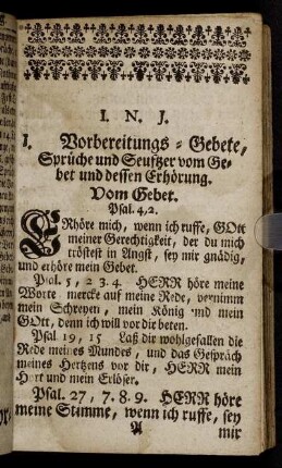 I. Vorbereitungs-Gebete, Sprüche und Seuftzer vom Gebet und dessen Erhörung. Vom Gebet.