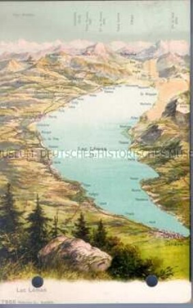 Postkarte mit Karte des Genfer Sees