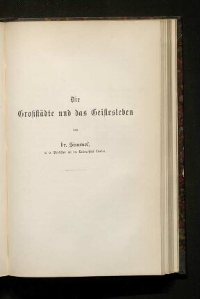Die Großstädte und das Geistesleben