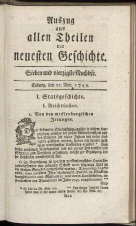 Sieben und vierzigste Nachlese. Coburg, den 22. Nov. 1749.