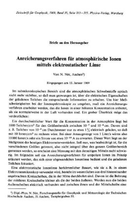 Anreicherungsverfahren für atmosphärische Ionen mittels elektrostatischer Linse