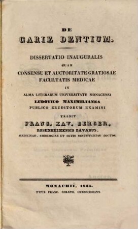 De carie dentium : Diss. inaug.