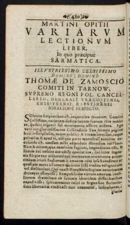 Martini Opitii Variarum Lectionum Liber,In quo praecipue Sarmatica.