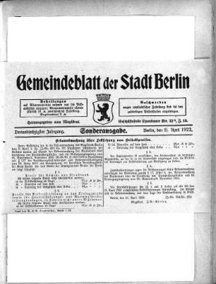 Sonderausgabe, 21. April 1922