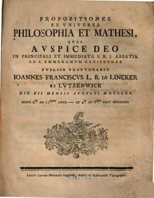 Propositiones Ex Universa Philosophia Et Mathesi